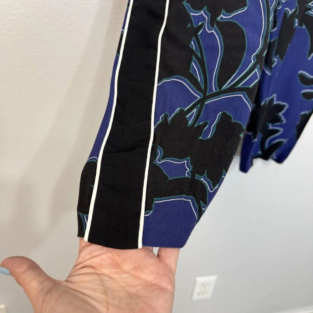 Parker‎ Pants Women's 10 Blue Floral Track Elastic Waist Drawstring Tapered